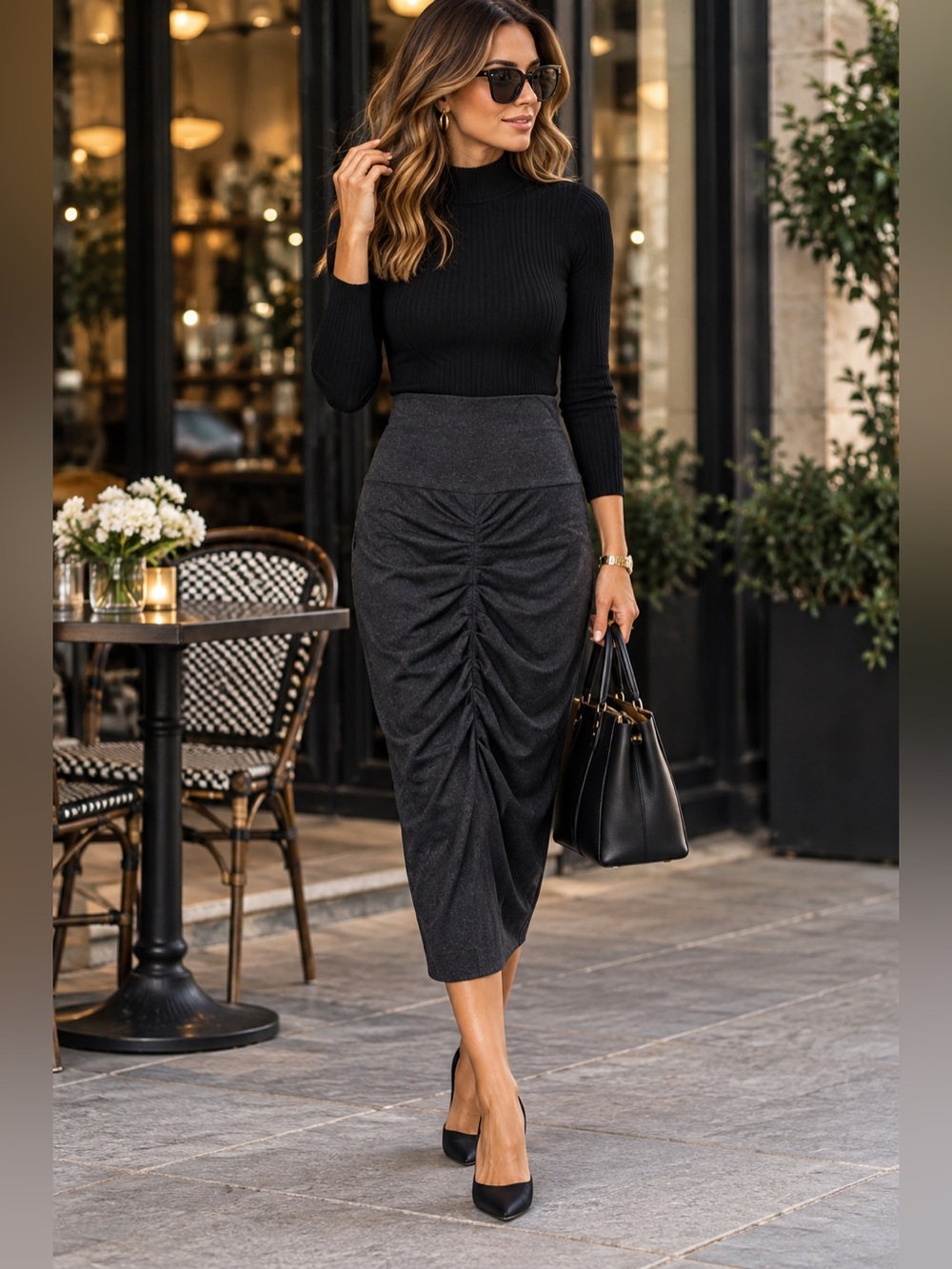 ME+EM Ruched Midi Skirt